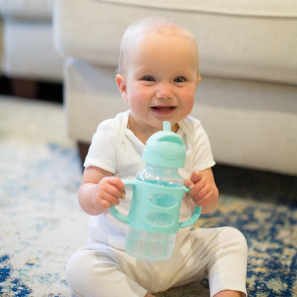 Dr. Brown’s® Milestones™ Narrow Sippy Straw Bottle with 100% Silicone Handles, 8oz/250mL, Gray & Blue, 2 Pack, 6m+