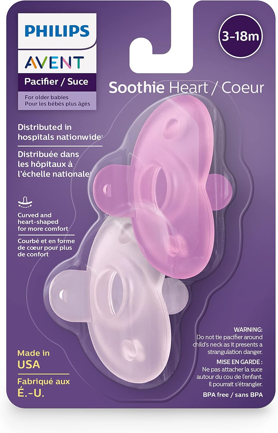 Philips AVENT Soothie Heart Pacifier 3-18m, Blue/Light Blue, 2 Pack, SCF099/11