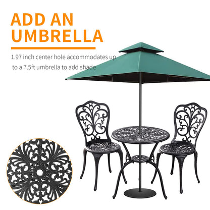 Withniture Bistro Table and Chairs Set of 2 Outdoor 3 Piece Bistro Sets Cast Aluminum Patio Bistro Set with Umbrella Hole, Patio Set for Garden, Black