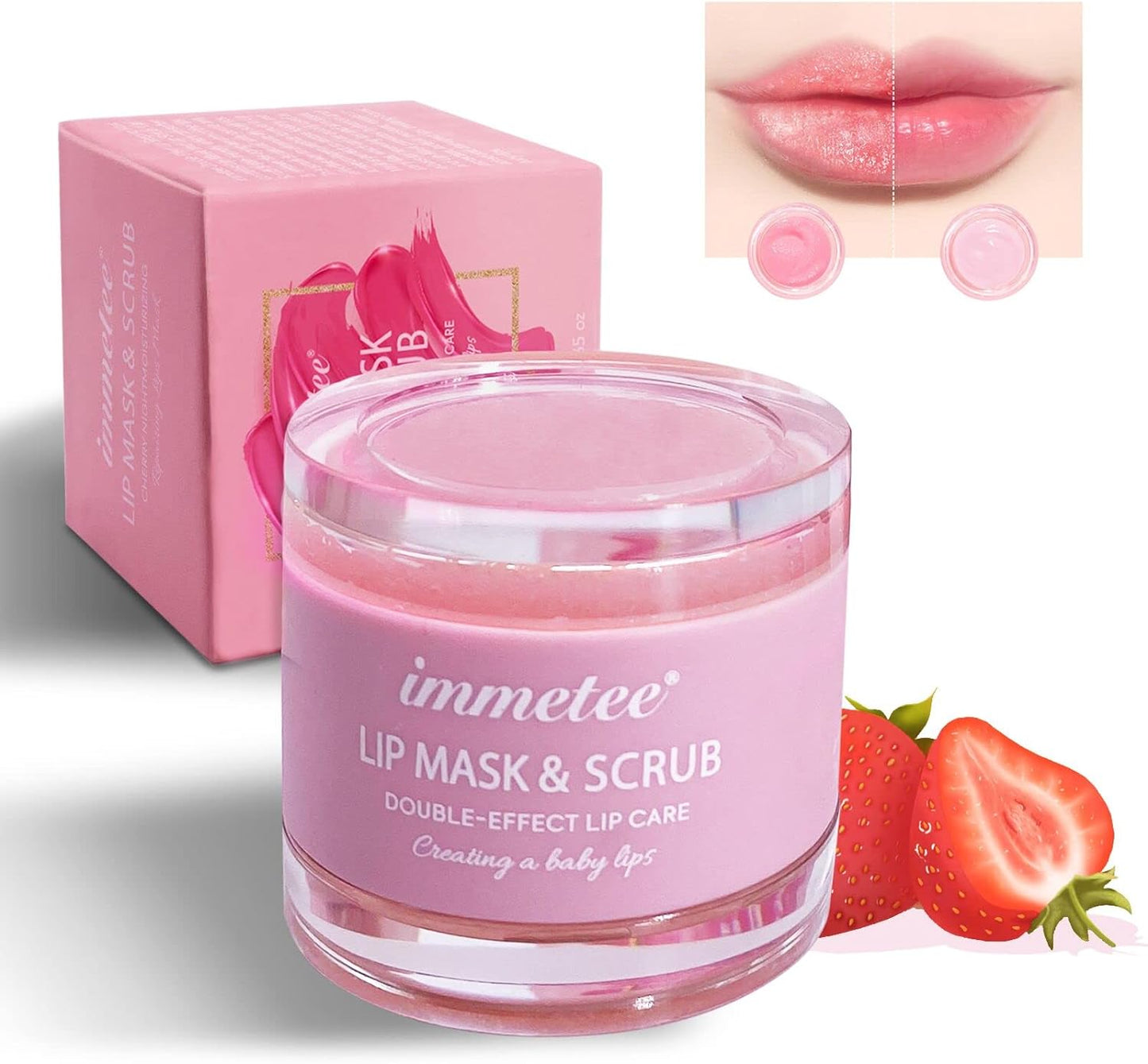 immetee Lip Scrubs Exfoliator & Moisturizer, Lip Mask 2 in 1 Double Effectively Repairs Dry Cracked Lips, Lip Scrubs Exfoliator Dead Skin Moisturizer, Lip Mask Overnight (0.35Oz+Brush)