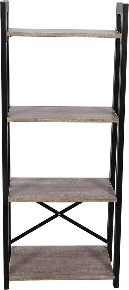 RIGID Industrial Ladder Shelf, 4 Tier Bookshelf, Storage Rack Shelves, Organizer Shelf Unit, Bathroom, Living Room Bookcases, Office, Steel Frame, Rustic Brown + Black