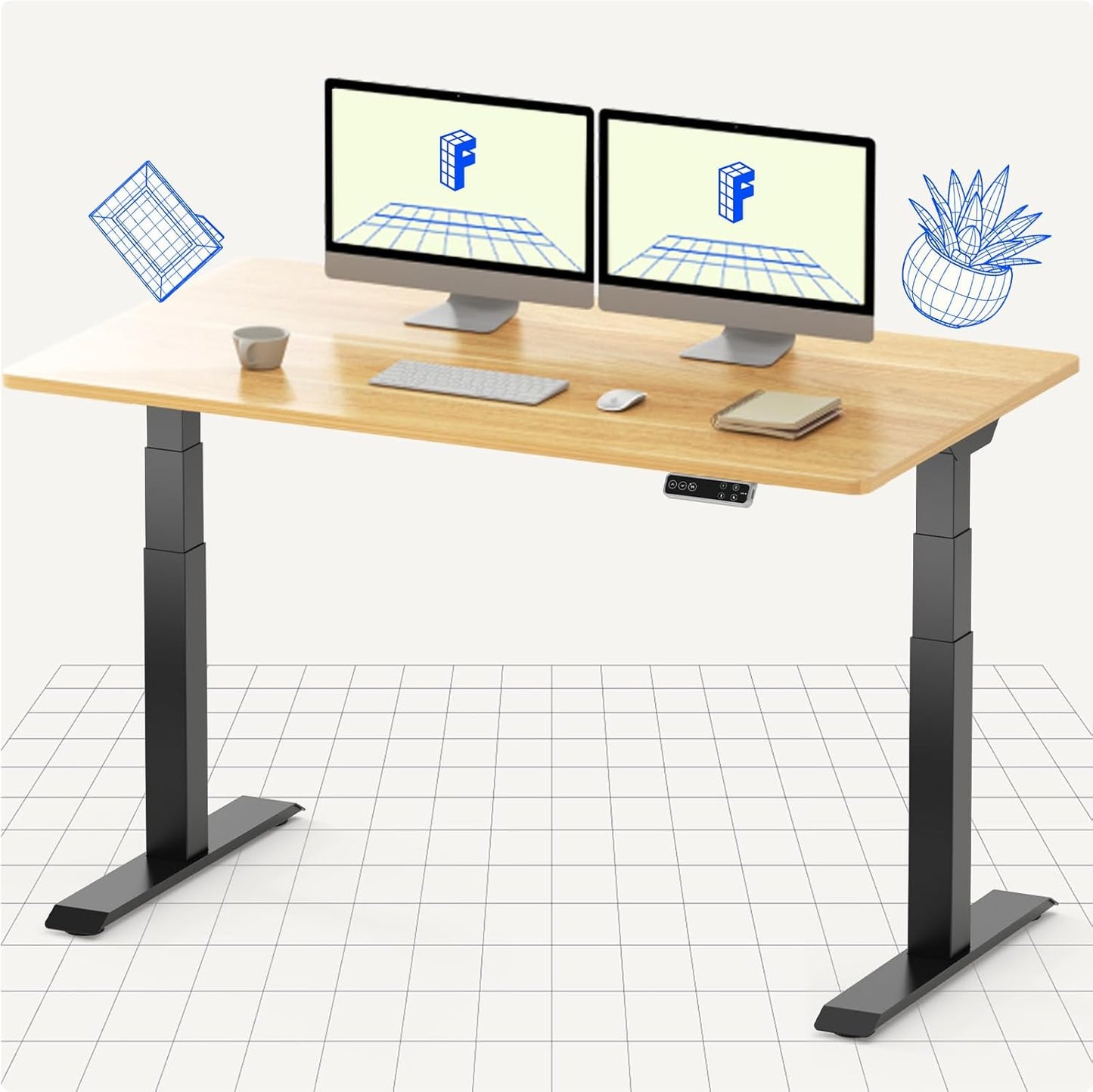 FLEXISPOT Electric Standing Desk E7, Height Adjustable Desk with Whole-Piece Board and Dual Motor 3 Stages, 55x28 Inch, 4 Presets, Large Load Capacity Stand Up Desk Workstation Home Office Computer