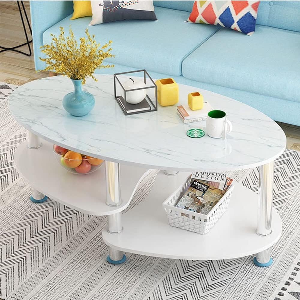 KUTIS Creative Modern Minimalist Coffee Side Table for Living Room Home Sofa Round Movable Table 3 Tier Tray Small Desk Furniture (100x60x50.5cm)