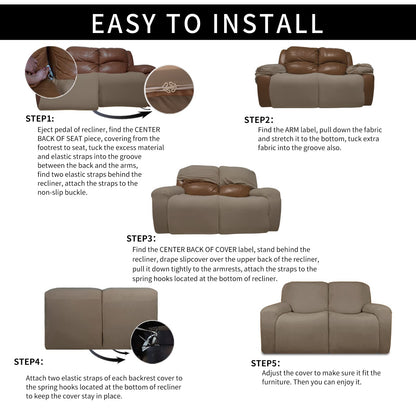 Easy-Going Velvet Reclining Loveseat with Middle Console Slipcover, Stretch 8-Piece Loveseat Reclining Sofa Covers, 2 Seat Loveseat Recliner Slipcover, Thick, Soft, Washable, Gray