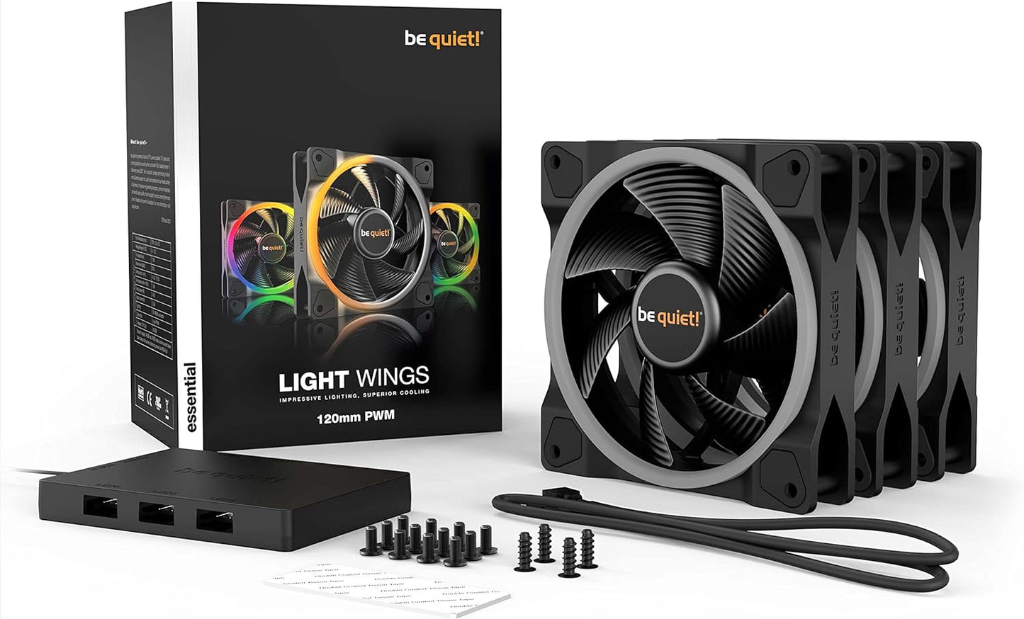 be quiet! Light Wings 120mm PWM, Premium ARGB Cooling Fan, 4-Pin, Triple Pack, BL076, black