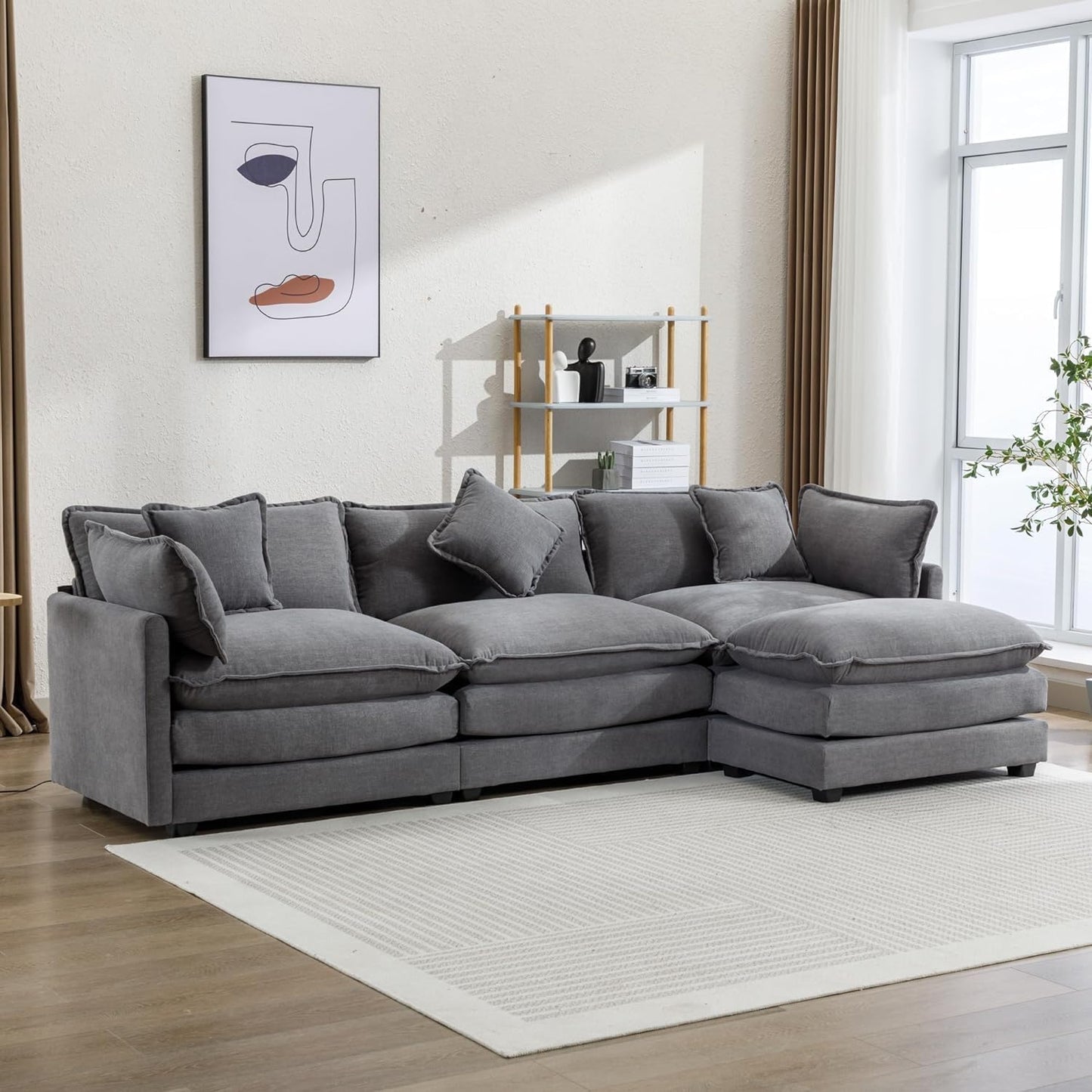 Comfynest L Shape Teddy Sofa Modern Nordic Style Sectional Couch For Small Living Rooms (Beige)