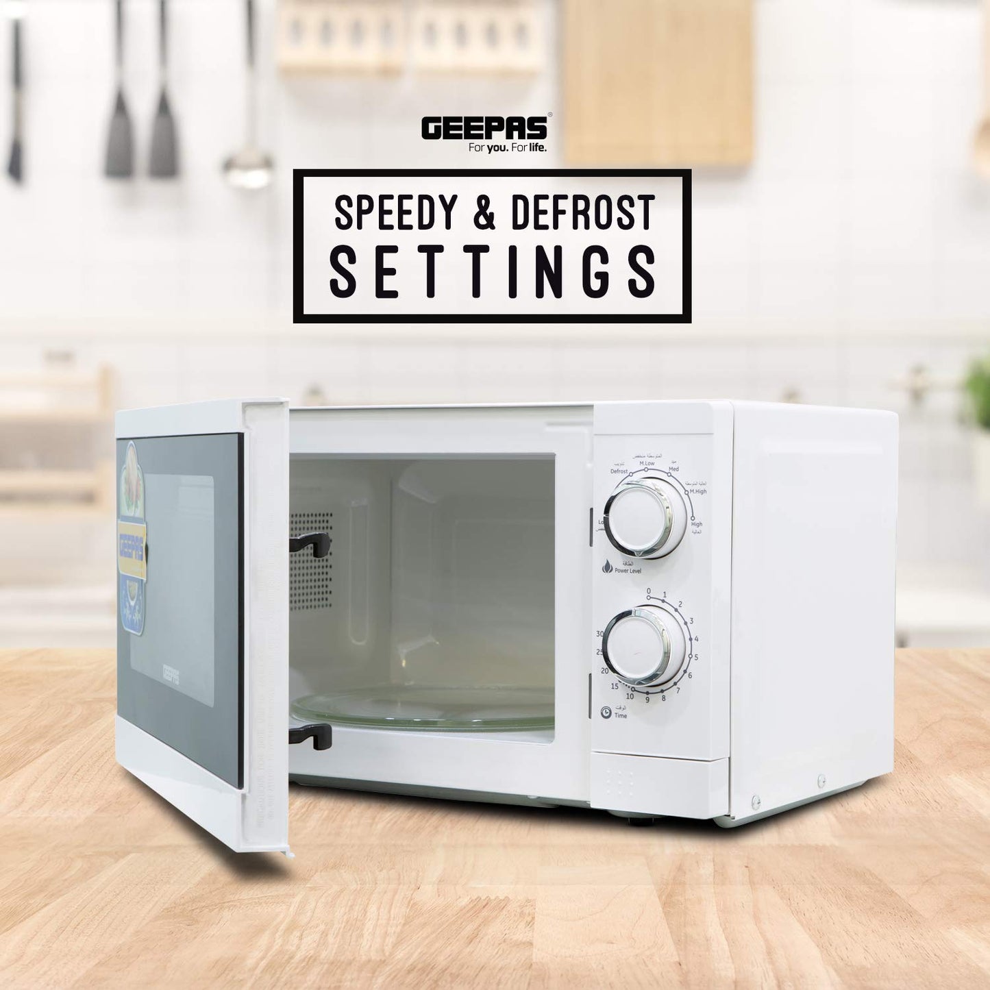 Geepas Microwave Oven, 20L Solo Electric Oven | Re-Heating and Fast Defrosting | Adjustable Temperature & Timer Function | 1200W Powerful Oven