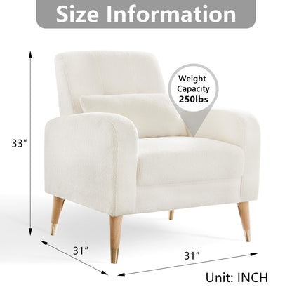 Dolonm Mid-Century Modern Accent Chair, Upholstered Armchair Living Room Chair, Comfy Single Sofa Chair with Sturdy Legs, Polyester Fabric Chair for Living Room Bedroom, White