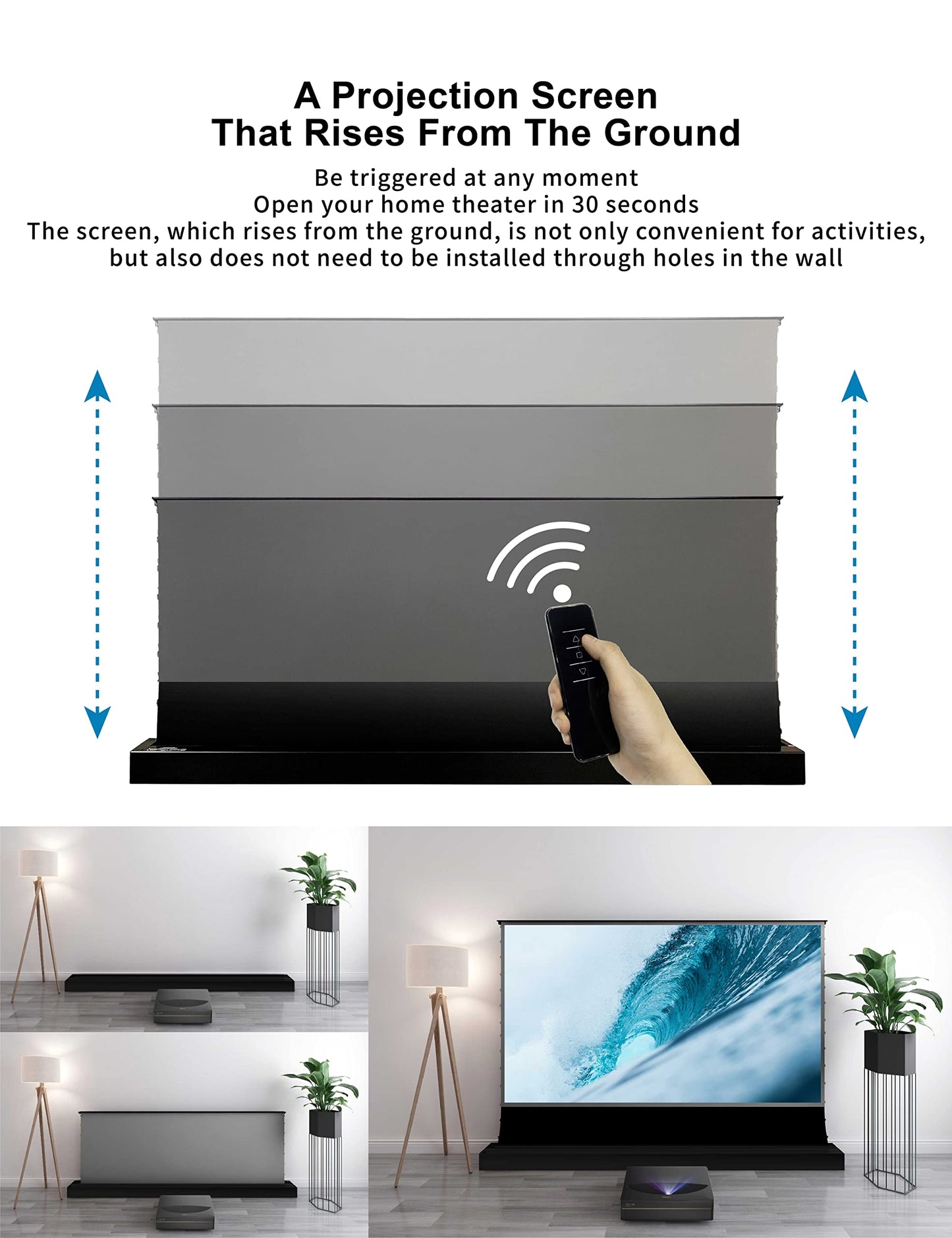 VIVIDSTORM-Projector Screens S PRO 120inch Electric Tension Floor Screen, Portable ALR Movie Theater Compatible Ultra Short Focus Laser Projector,VSDSTUST120H