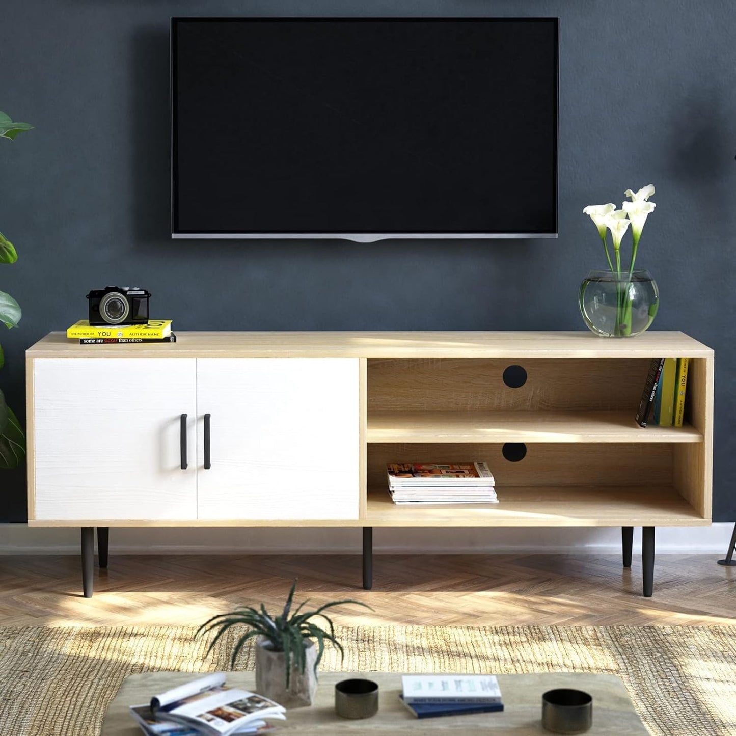 Sulsha TV Stand, Modern TV Cabinet, Simple TV Cabinet Stand, Modern TV Table for TV, Small Apartment Mini Floor Cabinet, Cabinet for Living Room (DB Brown L150XW40XH60)