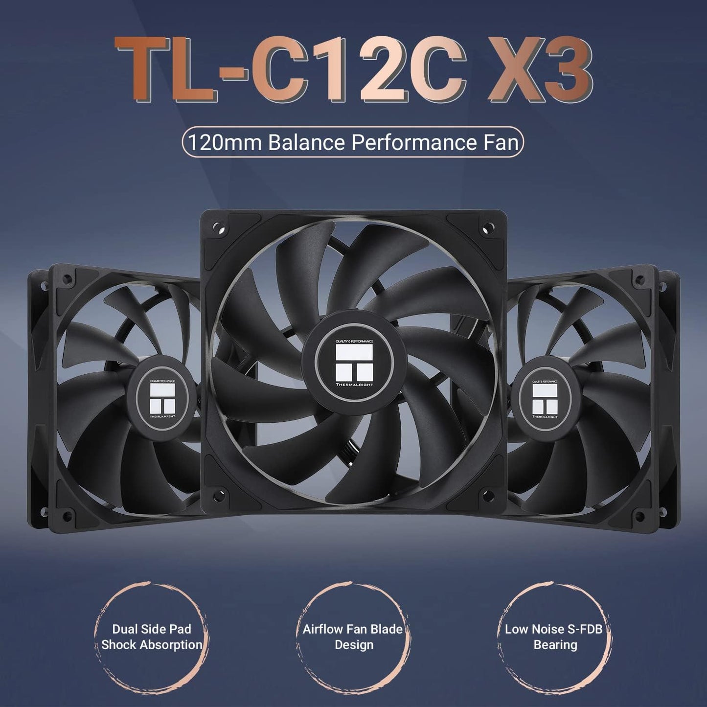 Thermalright TL-C12C X3 CPU Fan 120mm Case Cooler Fan, 4pin PWM Silent Computer Fan with S-FDB Bearing Included, up to 1550RPM Cooling Fan（3 Quantities）