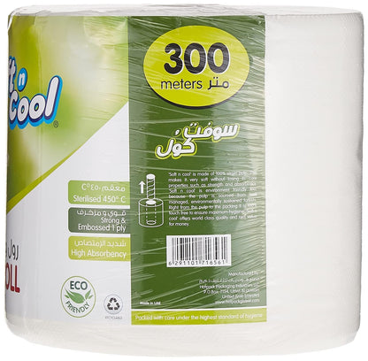 Soft N Cool Eco-Friendly High Absorbency Kitchen Maxi Roll Tissue, 1Ply x 300meter