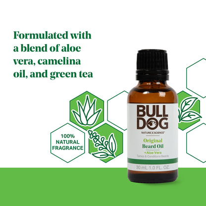 Bulldog Mens Skincare and Grooming Original Beard Oil for Men with Aloe, Camelina & Green Tea, 1 Fl. Oz.