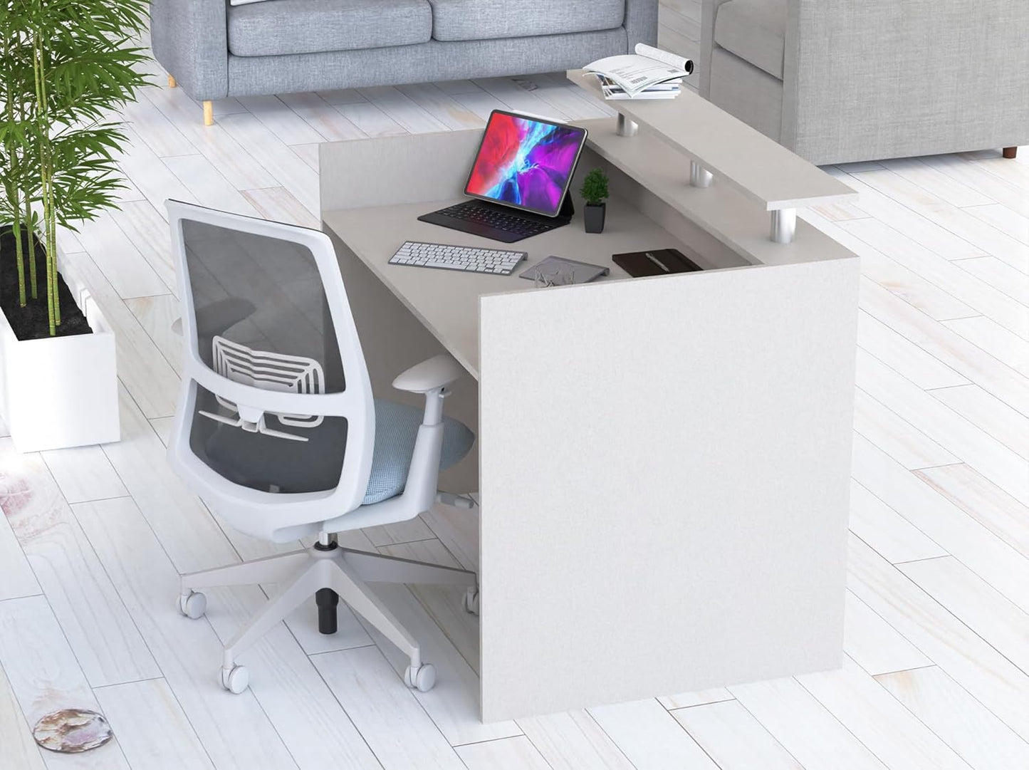 Mahmayi REC-2 Designer Reception Desk For Office Space, Front Office Desk (White-Coco Bolo)