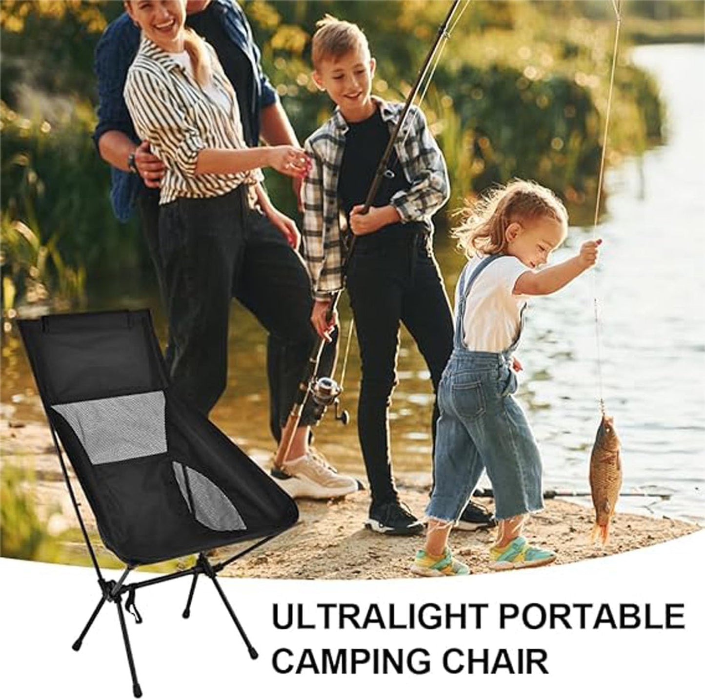 GGEROU Folding Camping Chair,Portable Camping Chair,Lightweight Camping Backpacking Chair Foldable,Foldable Beach Chair,for Camping Hiking Garden Travel Beach Picnic BBQ Outdoor (Large, Black)