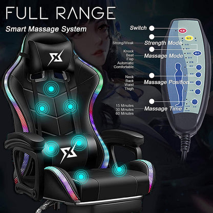 COOLBABY Gaming Chair LED Light Racing Chair,Ergonomic Office Massage Chair,Lumbar Support and Adjustable Back Bench,Bluetooth Speaker…