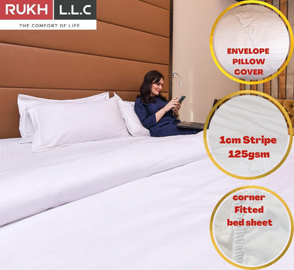 RUKH 6 Pieces Duvet Cover Set with Stripe Pattern – King Size Bed Quilt Cover Set with 1 Bedsheet, 4 Pillow Cover, 1 Quilt Cover – Cotton Bedding Set