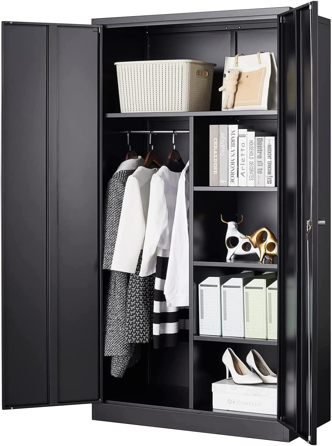 Mahmayi Godrej Full HT Steel and Glass door height adjustable with sliding door Filing Cabinet and bookshelf - Black