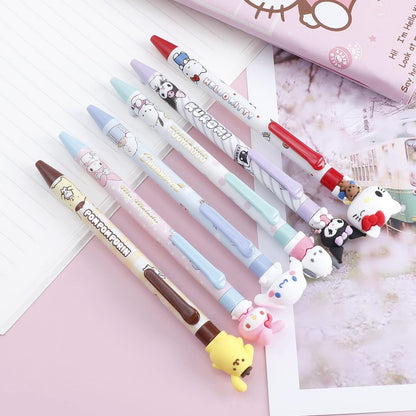 TERRIFI Anime Cartoon Gel Pen, Kitty Ballpoint Writing Pen, Press Retractable Ballpoint Pen, 6 Pcs Black 0.5mm Gel Pen, for Student School Supplies