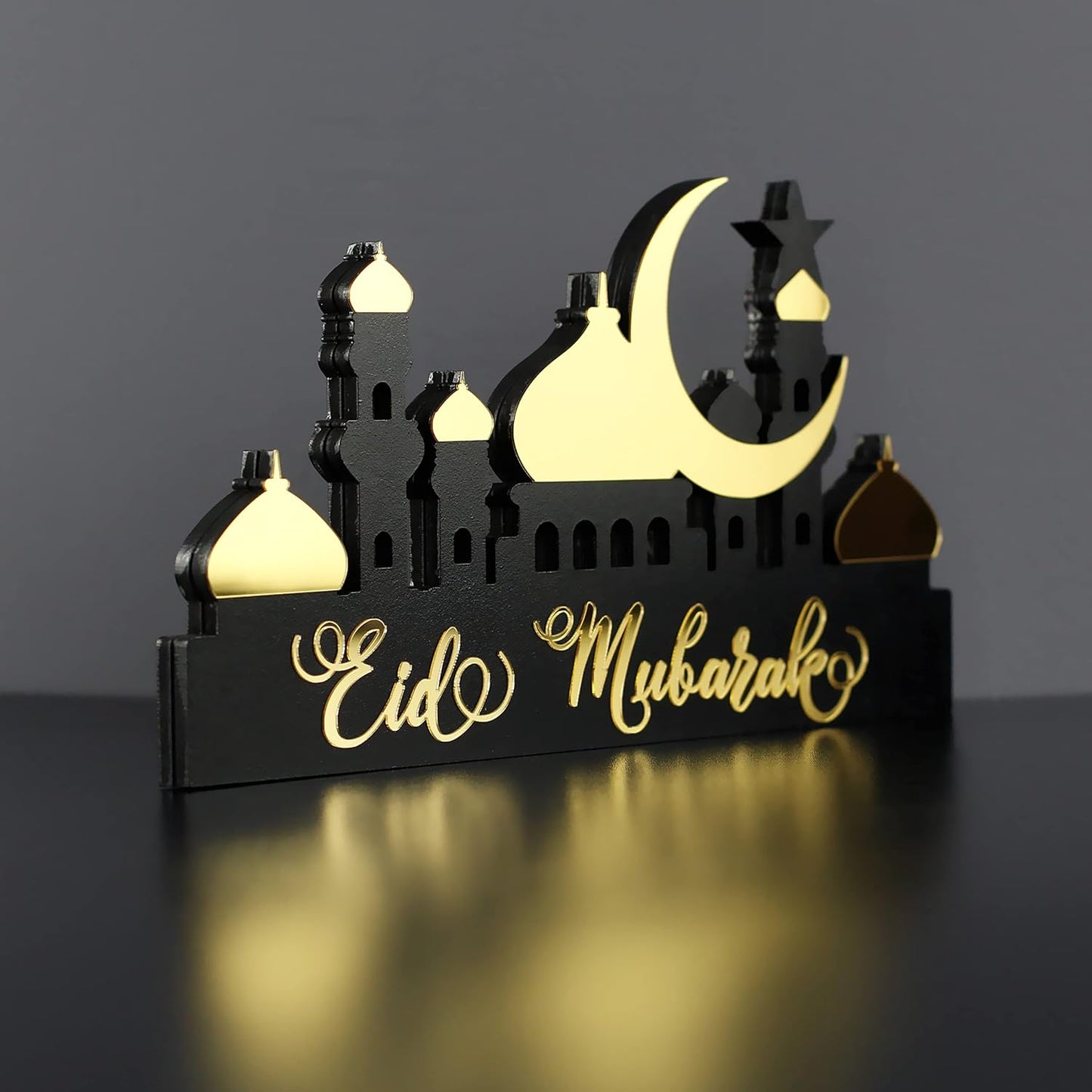 E World | Wooden Acrylic Islamic Tabletop Decors | Ramadan Kareem and Eid Mubarak Decoration | Islamic Muslim Gifts | Ramadan Eid Decoration | (Ramadan Kareem-1, Gold)