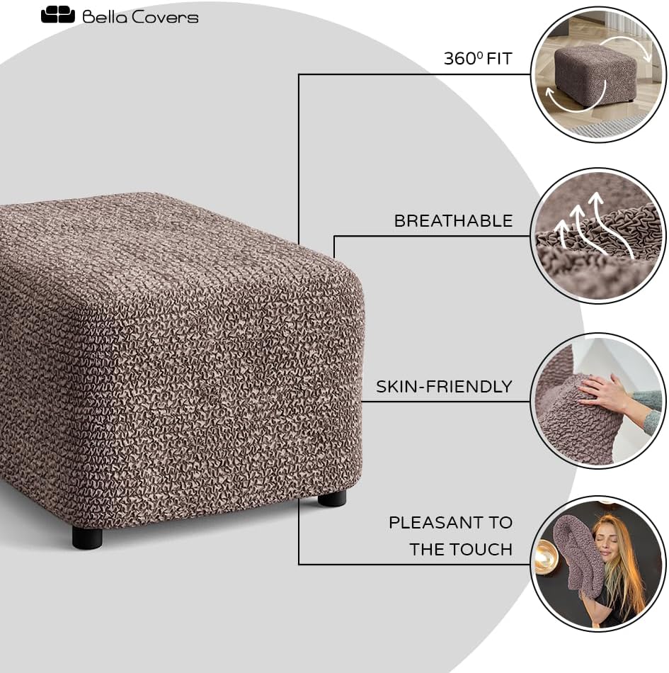 PAULATO BY GA.I.CO. Ottoman Cover Stool Cover Pouf Slipcover - Soft Polyester Fabric Slipcover - 1-piece Form Fit Stretch Furniture Protector - Microfibra Collection - Cappuccino (Ottoman)