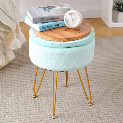 Cpintltr Footrest Footstools Round Velvet Ottoman with Storage Space Soft Vanity Chair with Memory Foam Seat Small Side Table Hallway Step Stool 4 Gold Metal Legs with Adjustable Footings Champagne