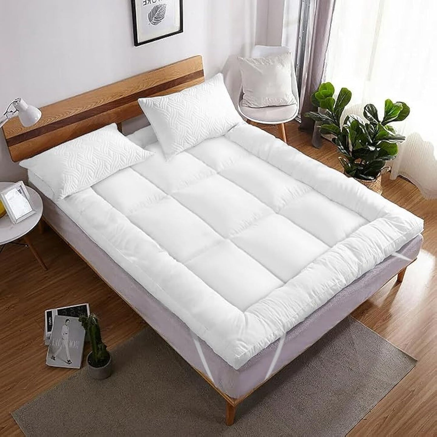 Sleep Well Soft Material Stripe Mattress Topper - 600GSM (White, 100x200+7cm)