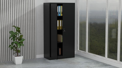 Mahmayi Godrej Full HT Steel and Glass door height adjustable with sliding door Filing Cabinet and bookshelf - Black