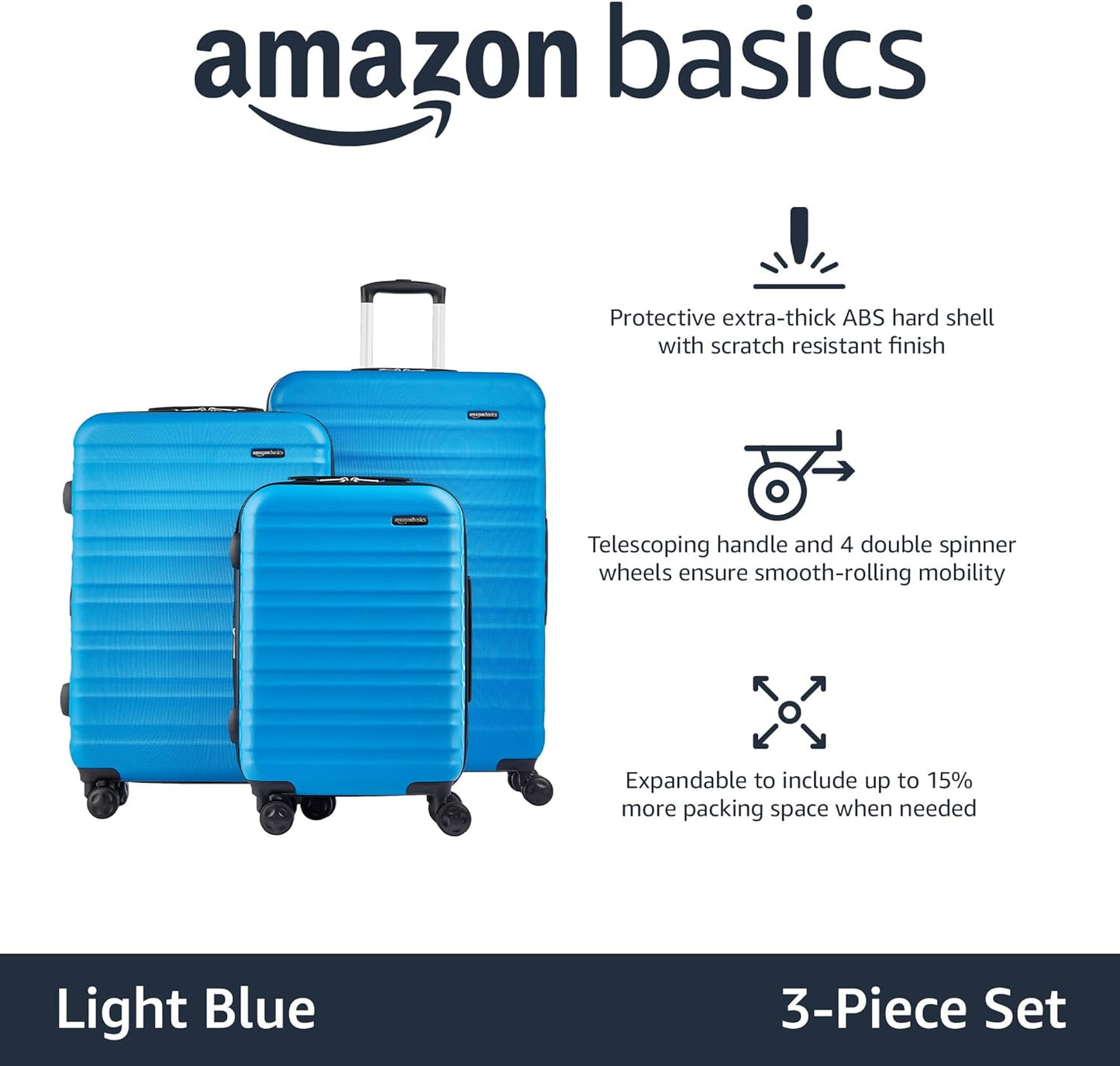 Amazon Basics 3-Piece Set Hardside Spinner- 20/24/28 Inch (50/60/71 cm) Material: ABS, Orange