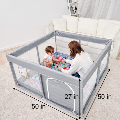 PandaEar Baby Playpen, Large Baby Playpen for Toddlers, Sturdy Baby Play Yards with Soft Breathable Mesh, Indoor & Outdoor Kids Activity for Infant Safety (50"×50")-LightGrey