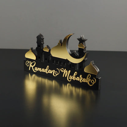 E World | Wooden Acrylic Islamic Tabletop Decors | Ramadan Kareem and Eid Mubarak Decoration | Islamic Muslim Gifts | Ramadan Eid Decoration | (Ramadan Kareem-1, Gold)