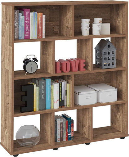 Artely MDF/MDP Book Shelf, Bookcase, Cabinet, Bookrack, Many Shelves, Ideal for Living Room, Bedroom, Office, Book Room, Rustic Brown, W 91 cm x D 25 cm x H 109 cm, DIY Assembly, 7899307514197