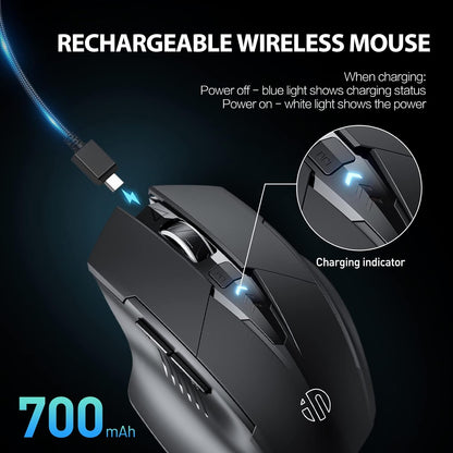 INPHIC Wireless Mouse, [Upgraded: Battery Level Visible] Large Ergonomic Rechargeable 2.4G Optical PC Laptop Cordless Mice with USB Nano Receiver, Black