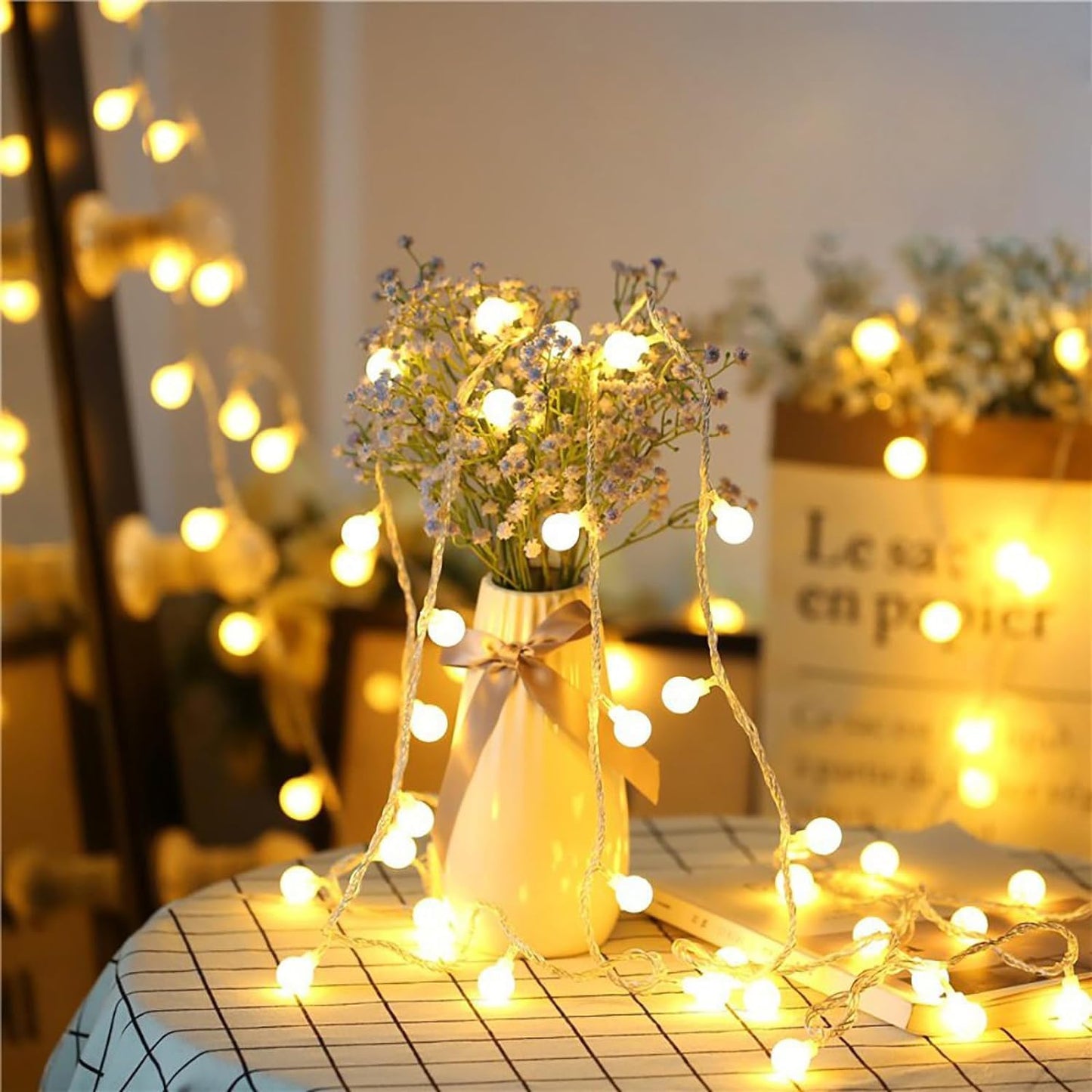 Globe String Lights, Battery Powered 10M 80 LED Fairy Lights, 8 Modes Waterproof Christmas Lights Outdoor Indoor with Remote for Party Living Room Bedroom Patio Gazebo Camping Garden (Multicolor)