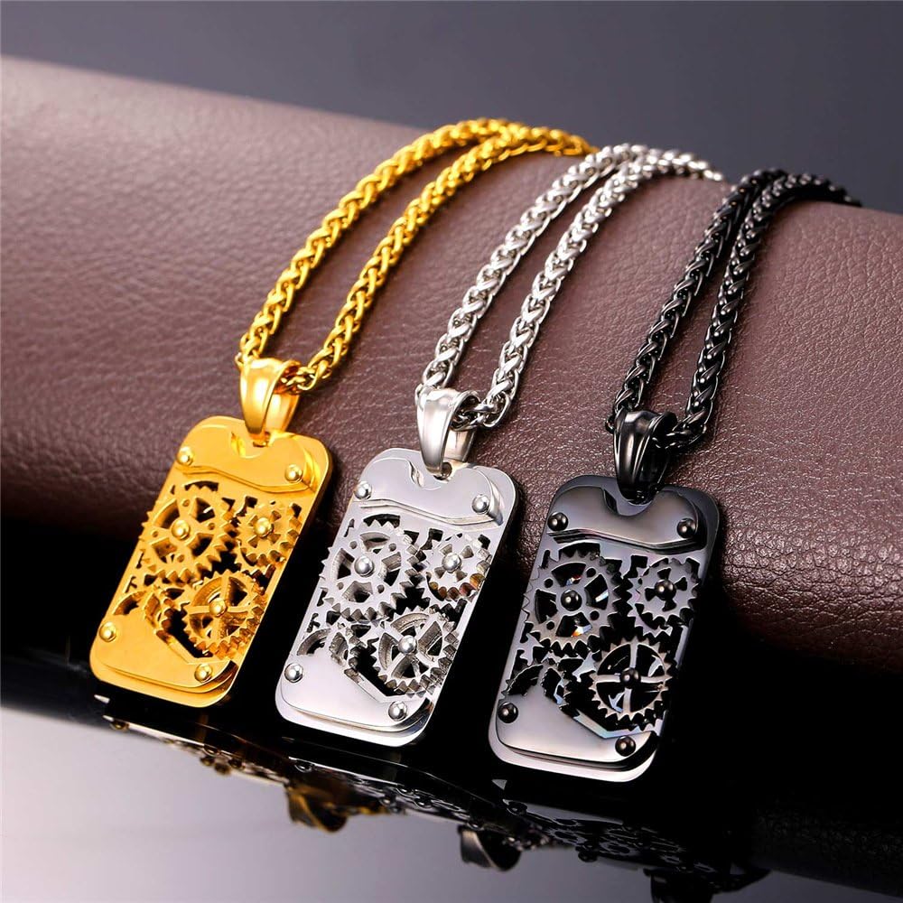 U7 Men Steampunk Jewelry Stainless Steel Rope Chain Cool Gear Pendant Necklace, 22/24/26 Inch Length, With Gift Box