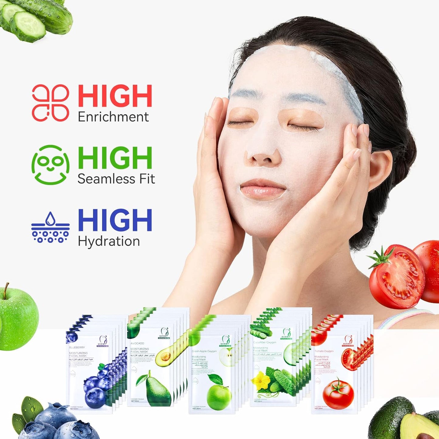 VEIDEN SERIES Sheet Face Mask Skincare, Actice Facial Sheet Mask Pack of 6pcs, Daily Skin Care Hydrated Facial Mask Packs (Cucumber 6pcs-Pack) VIYA