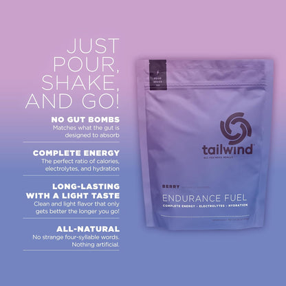 Tailwind Nutrition Endurance Fuel Berry 50 Servings, Hydration Drink Mix with Electrolytes and Calories, Non-GMO, Free of Soy, Dairy, and Gluten, Vegan Friendly