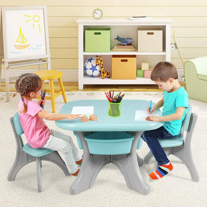 UUHOME Kids Table and Chair Set, 3 Piece Activity Table and 2 Chair Set Storage Bins, Children Art Crafts Table Desk Set, Playroom Plastic Furniture, Toddler Table & Chair Set