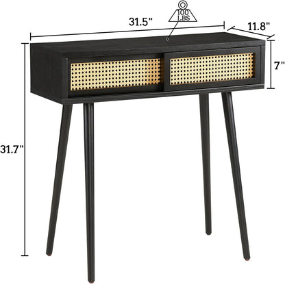 Hotraffy Rattan Console Table, Boho Entryway Tables, Vanity Desk, Rattan Dresser, Farmhouse Wood Sofa Table Behind The Couch, Modern Narrow Side Table for Living Room, Foyer, Office, 31", Golden Oak