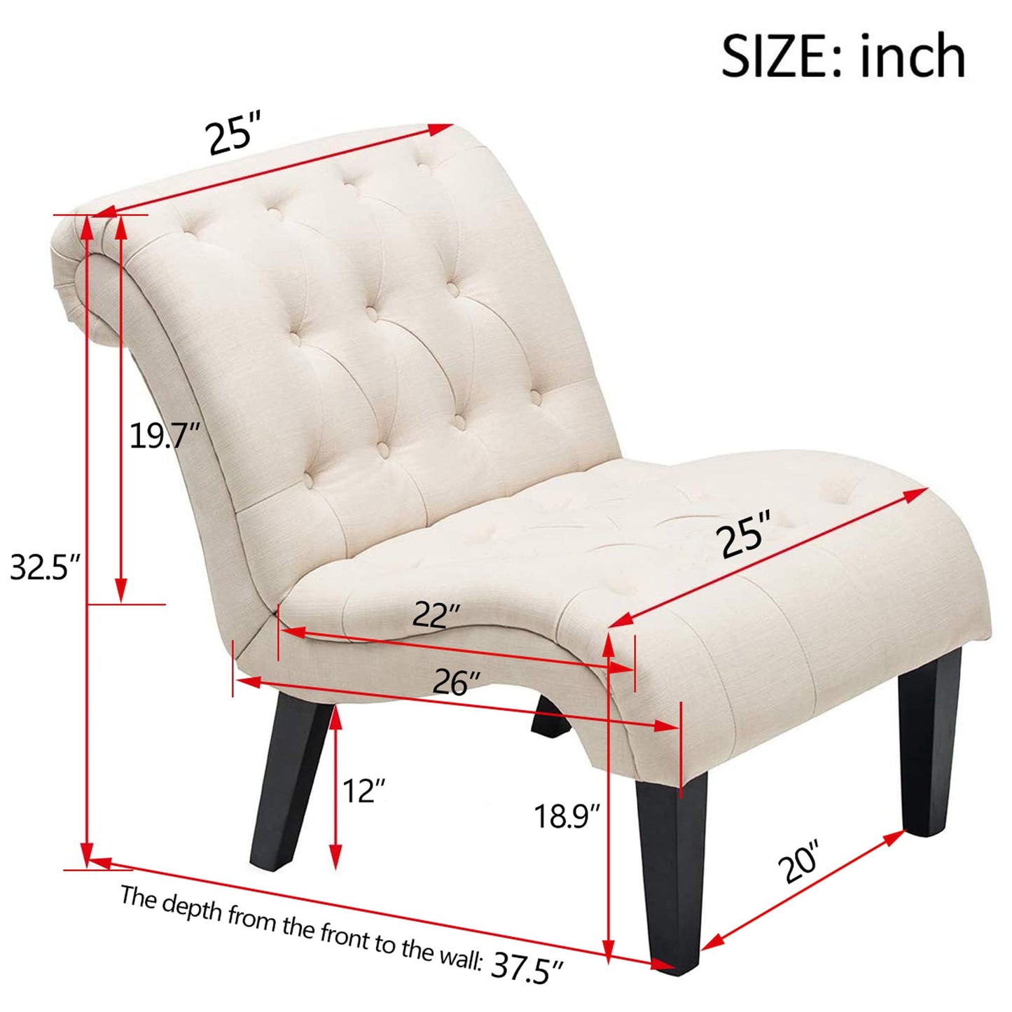 Yongqiang Accent Chair for Bedroom Modern Upholstered Living Room Chairs Armless Fabric Lounge Chair