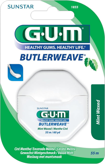 Gum Butlerweave Dental Floss-Mint Waxed-Healthy Gums-Healthy Life-Unique Woven Design-Effective Teeth Clean-Removes Plaque-Flat and Wide Profile-55m