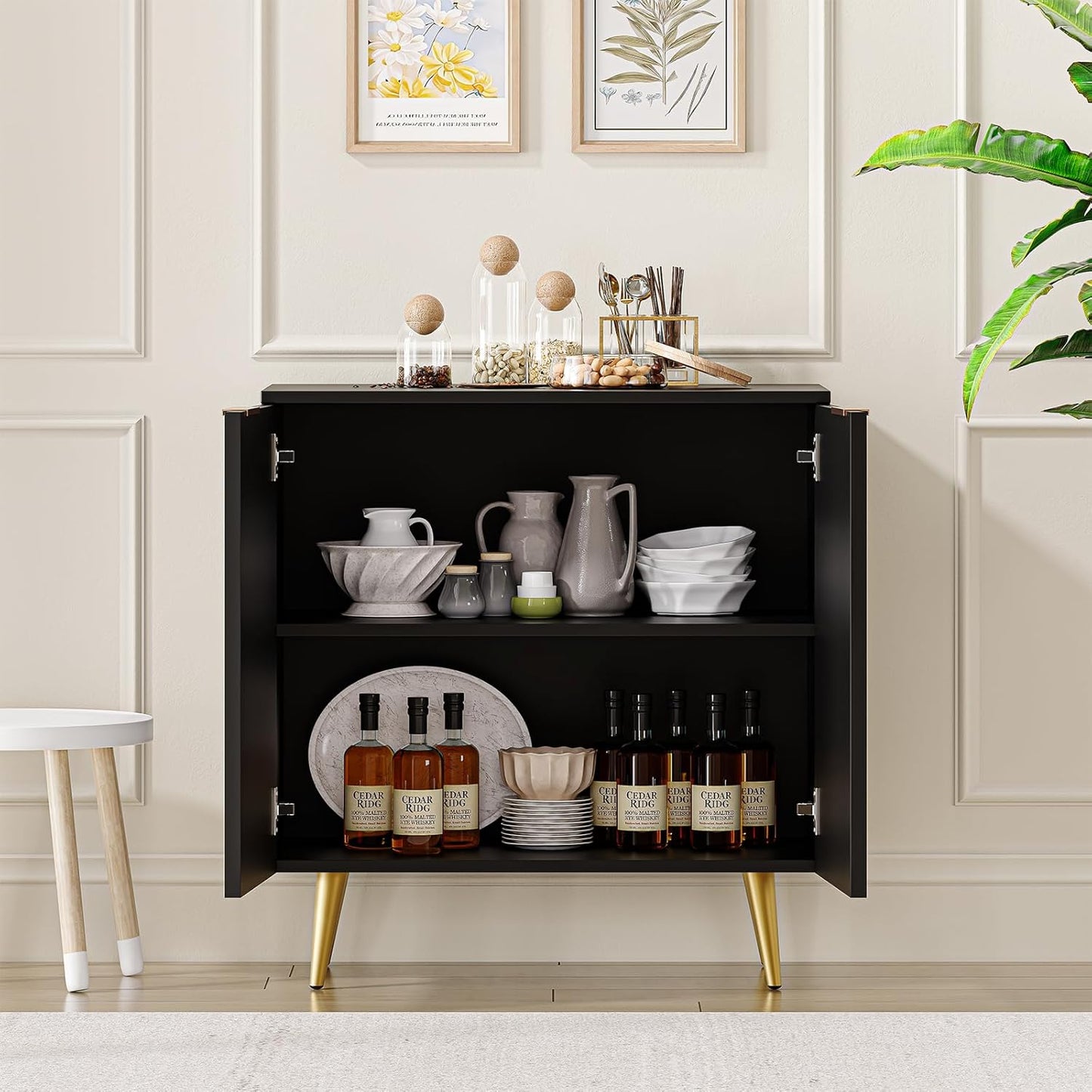 GarveeHome Sideboard Buffet Cabinet with Storage, Fluted Credenza Storage Cabinet with Painted Finish and Adjustable Shelves, Wood Buffet Cabinet for Dining Room, Hallway, Cupboard Console Table