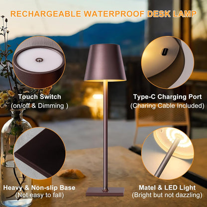 sunseatop Cordless Table Lamp,Rechargeable Black Desk lamp 5000mAh Battery Operated Table Light Metal Shell Touch Lamps for Bedrooms Restaurant Bars Party Camping Coffee Shop