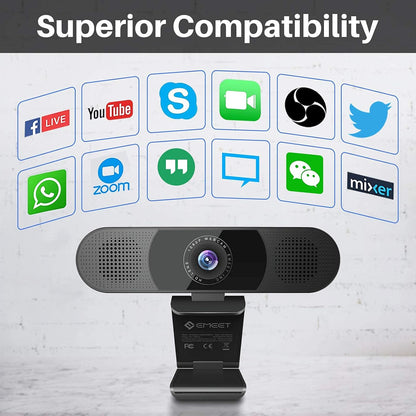 EMEET 1080P Webcam with Microphone, C960 Web Camera, 2 Mics Streaming Webcam with Privacy Cover, 90°View Computer Camera, Plug&Play USB Webcam for Calls/Conference, Zoom/Skype/YouTube, Laptop/Desktop