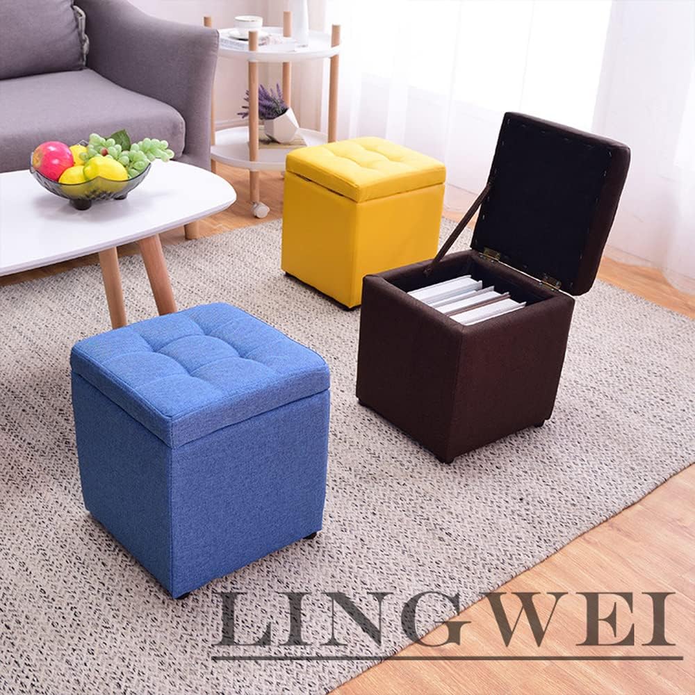 LINGWEI Ottoman Stoage Stool Storage Box Storage Ottoman Bench Shoe Change Stool Great Toy Storage Box with Lid Storage Ottoman Cube Footrest Step Stool Padded Seat For Home Living room (Blue)