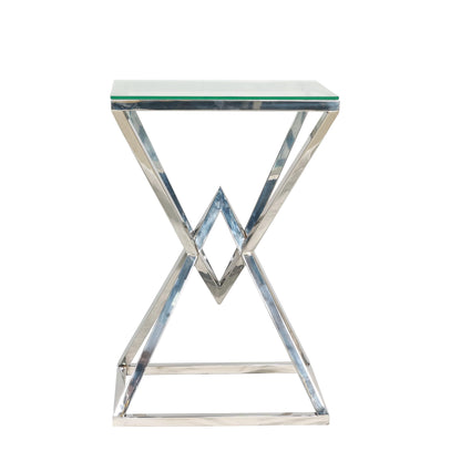 RIGID Console Table | Corner End Table with Stainless Steel Frame and Glass Top for Living Room, Office