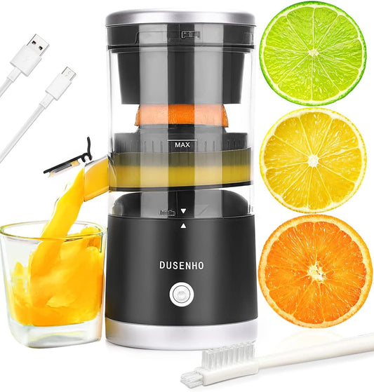 DUSENHO Citrus Juicer Machines Rechargeable - Portable Juicer with USB and Cleaning Brush for Orange, Lemon, Grapefruit