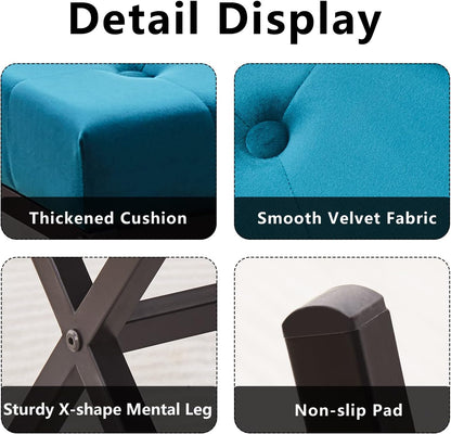 Cpintltr Ottoman Foot Stool Tufted Vanity Stool Ottomans Thickened Cushion Footstool Mulifunctional Shoe Changing Seat Step Stools with Metal X Leg for Living Room Bedroom Faux Leather Black