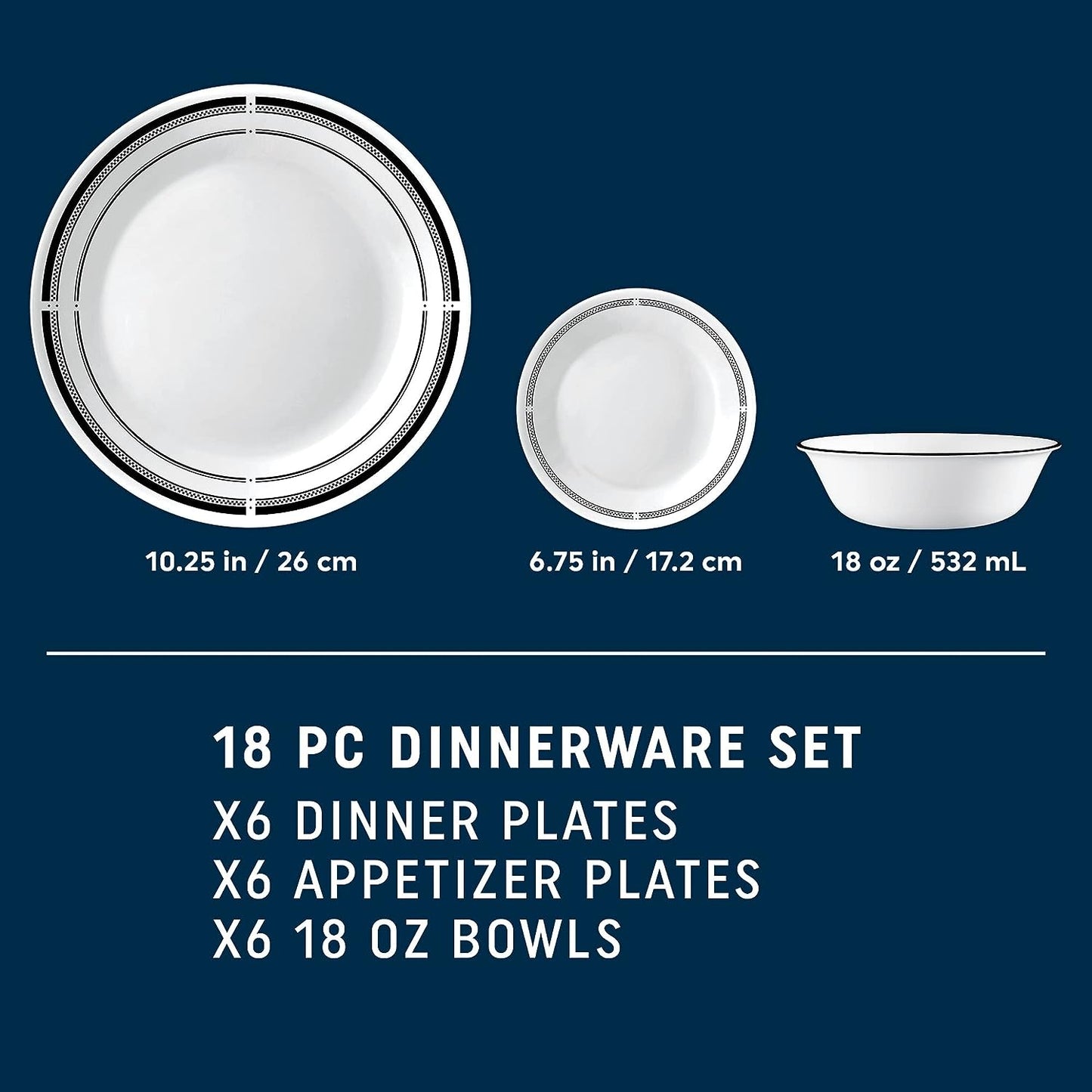 Corelle 18-Piece Chip Resistant Classic Collection Dinnerware Set, Service for 6 18-Piece 1134331