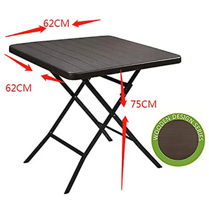 LANNY Portable Plastic Folding Table Wood Design 62x62cm for 2-4 person Party/Picnic/Garden/Dining/Kitchen/Buffee/Restaurant (brown3)